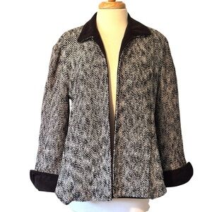 Small Hildegarde Handwovens Black & White Open-Front Jacket with Contrast Trim